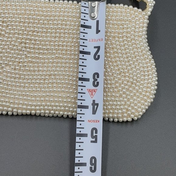 Vintage Beaded Clutch with Strap the Front has a Scallop Design Made in Japan - Picture 5 of 12